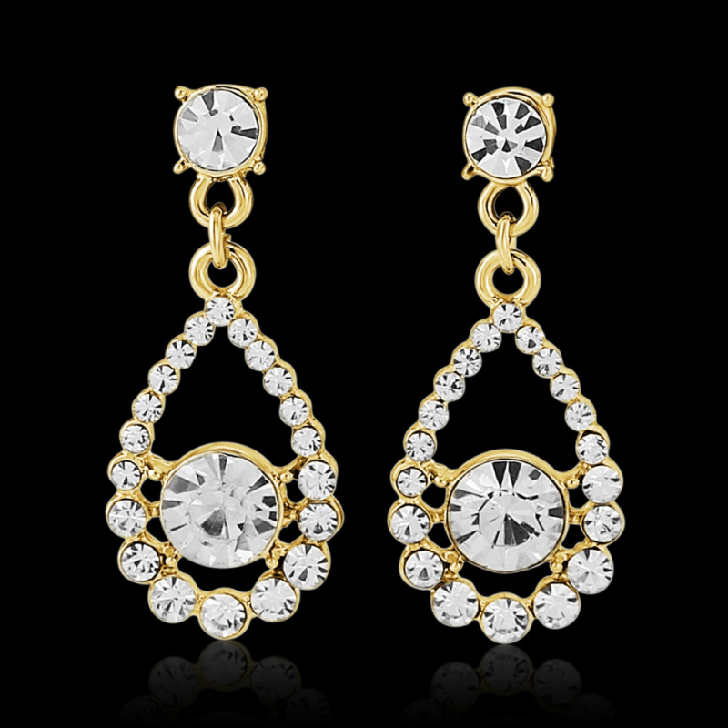 7345  Gold Classic Crystal Earrings.