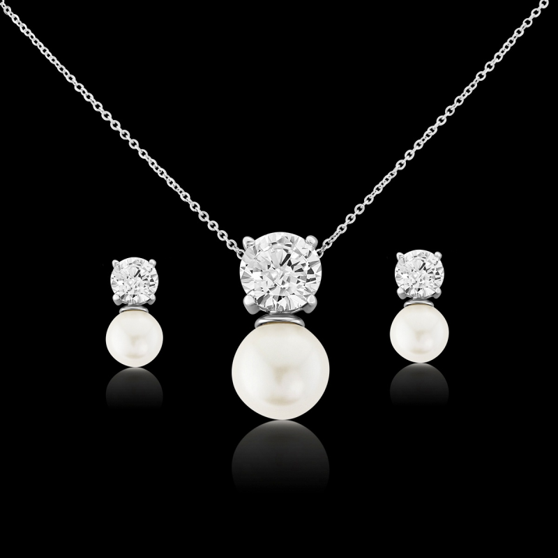 7681 Cubic Zirconia - Elegant Pearl Necklace Set.