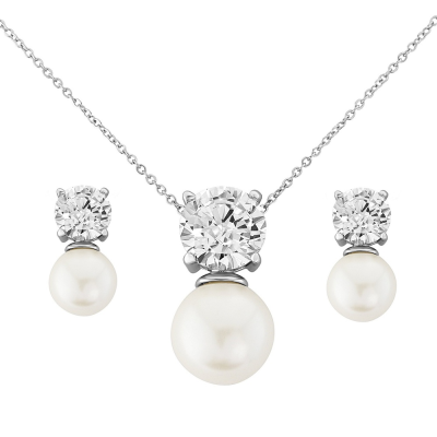 7681 Cubic Zirconia - Elegant Pearl Necklace Set.