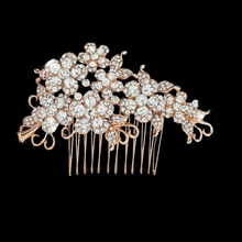 7463 CRYSTAL FLOWERS HAIR COMB - ROSE GOLD.