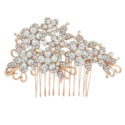 7463 CRYSTAL FLOWERS HAIR COMB - ROSE GOLD.