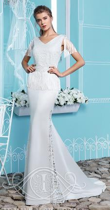 70030 bohemian gown by Iryna Kotapska, ivory satin mermaid.