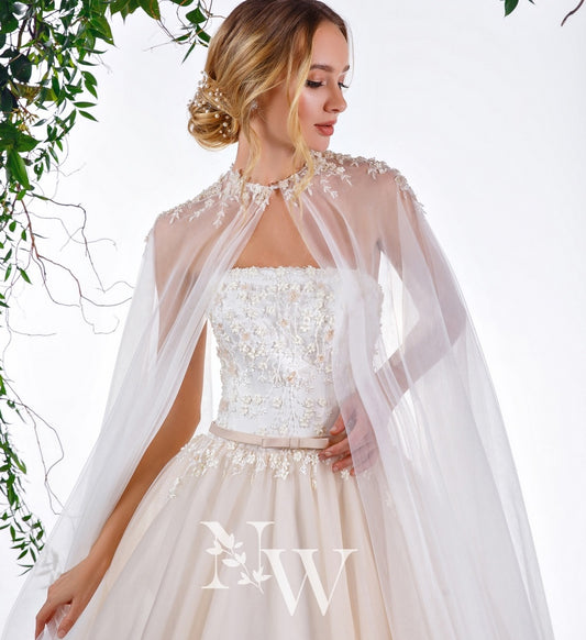 70084 Dreamy, bridal, floor length cape.