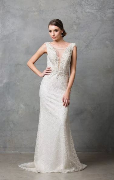 70768 - Slim line dress with crystal applique by Tania Olsen.