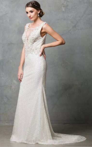 70768 - Slim line dress with crystal applique by Tania Olsen.