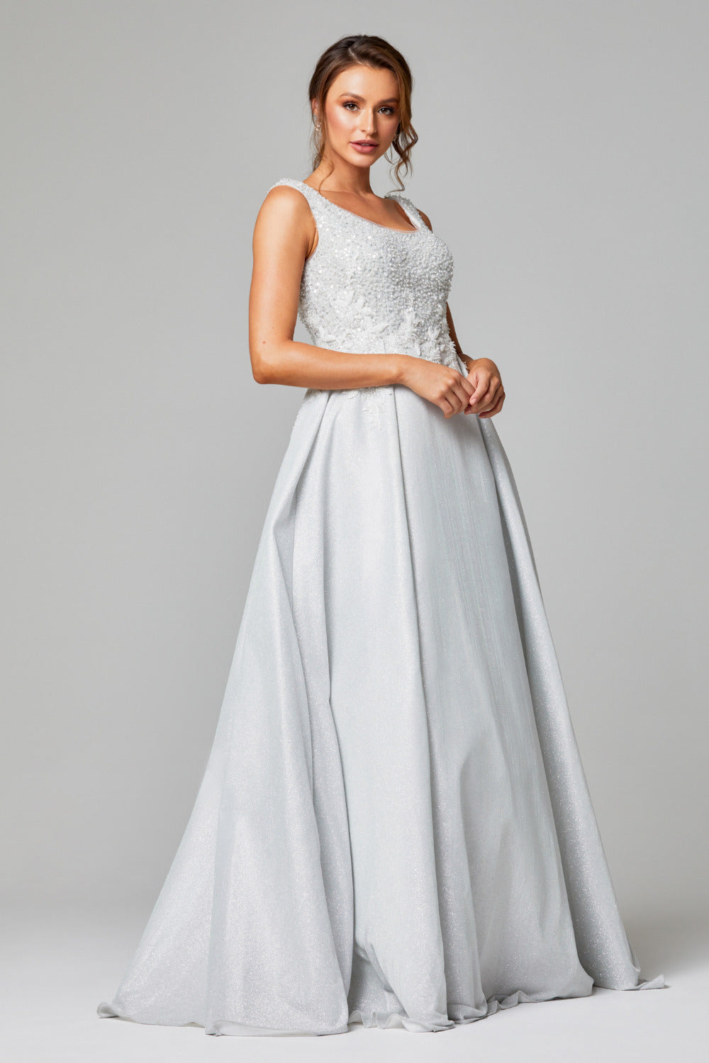 71190 -  Stunning. A-line, textured satin sparkle gown