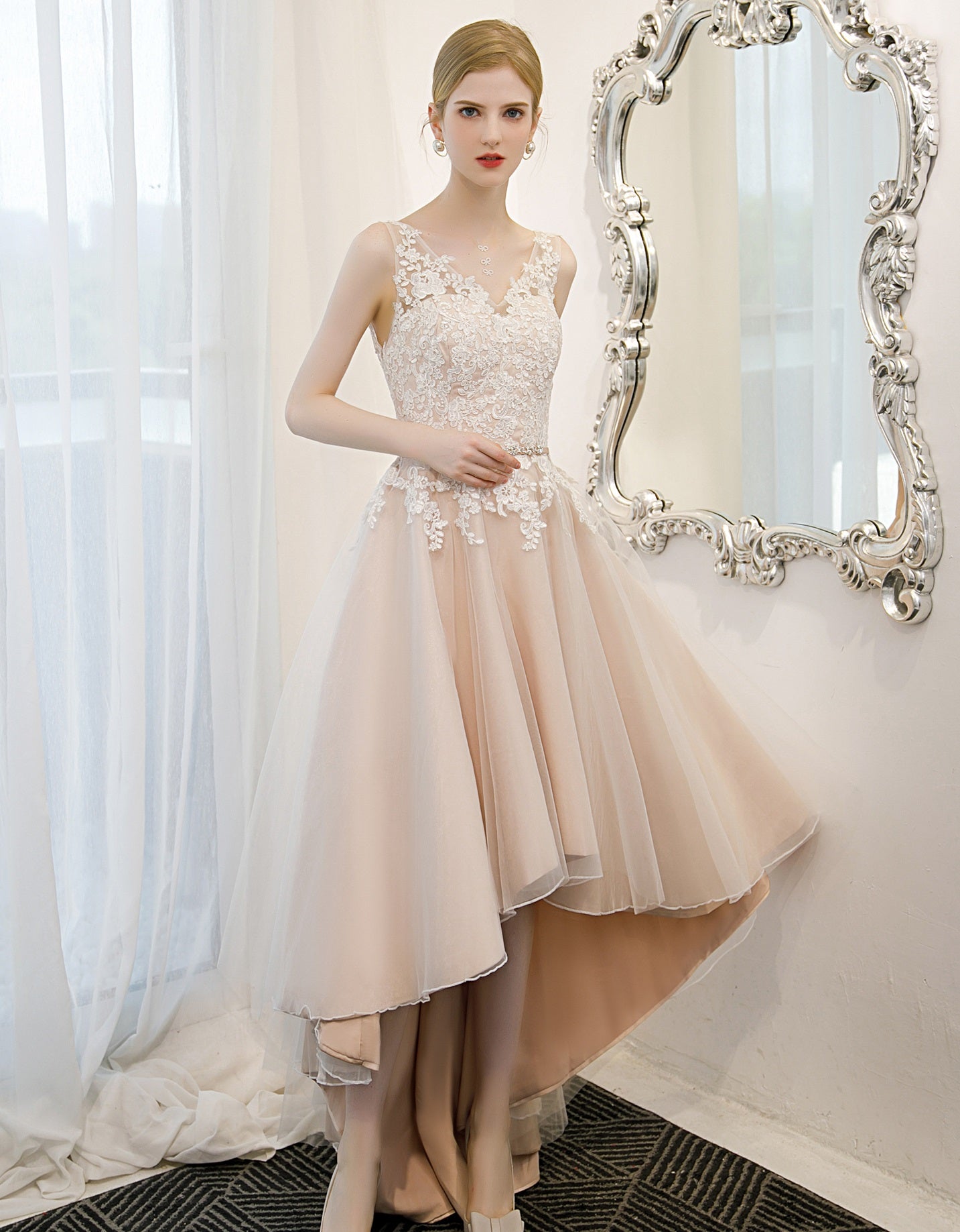 71518- Stunning blush high low, alternative wedding gown