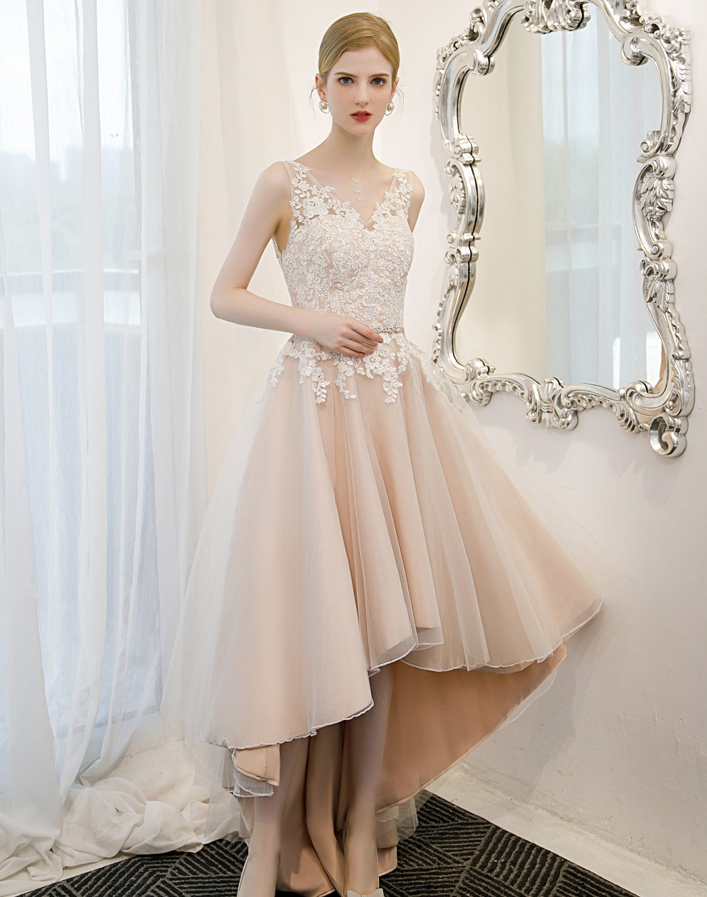 71518- Stunning blush high low, alternative wedding gown