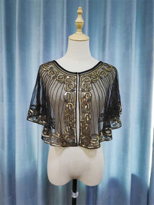 71521 Retro style. Beaded Sequins Cape. Black and Gold.