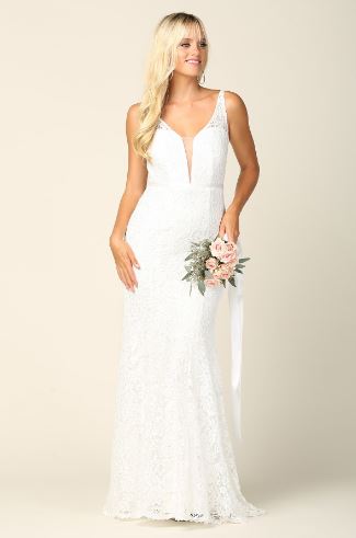 71535 Lace fit and flare with low V back and plunging V front. Size 24