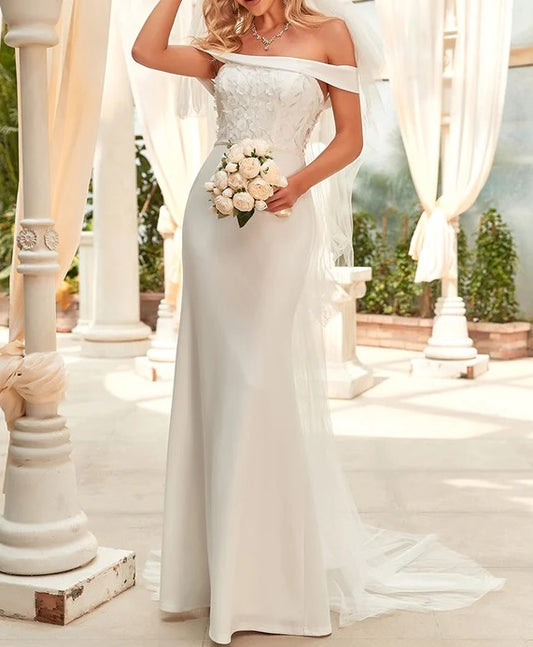 71602 Elegant, flattering, semi fitted,off shoulder.