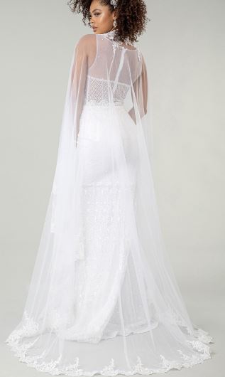 71606C Cape veil. Soft tulle with beautiful wide lace edge
