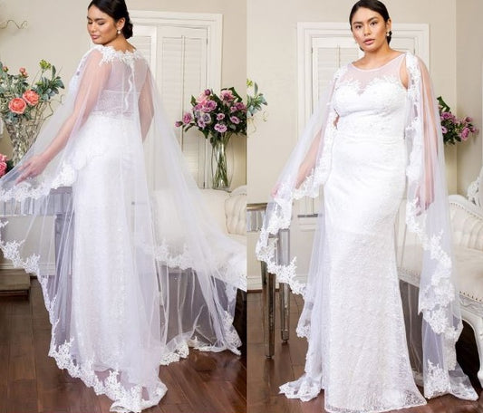 71606 Lace gown. Pearl detail. Optional cape veil.