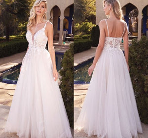 71626 Feminine, tulle A line gown with spagetti straps and beautiful beading