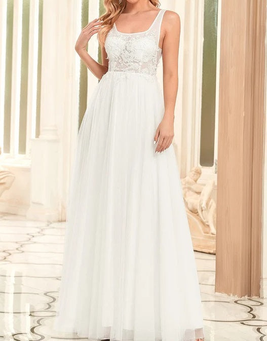 71740 Round neck A line with beaded bodice.