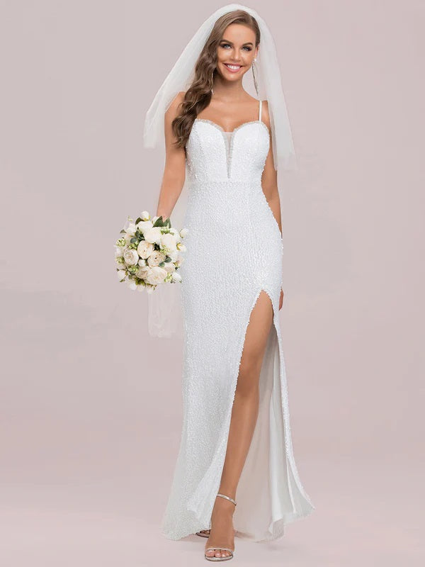 71741 Soft sequin fit and flare with split. Size 20