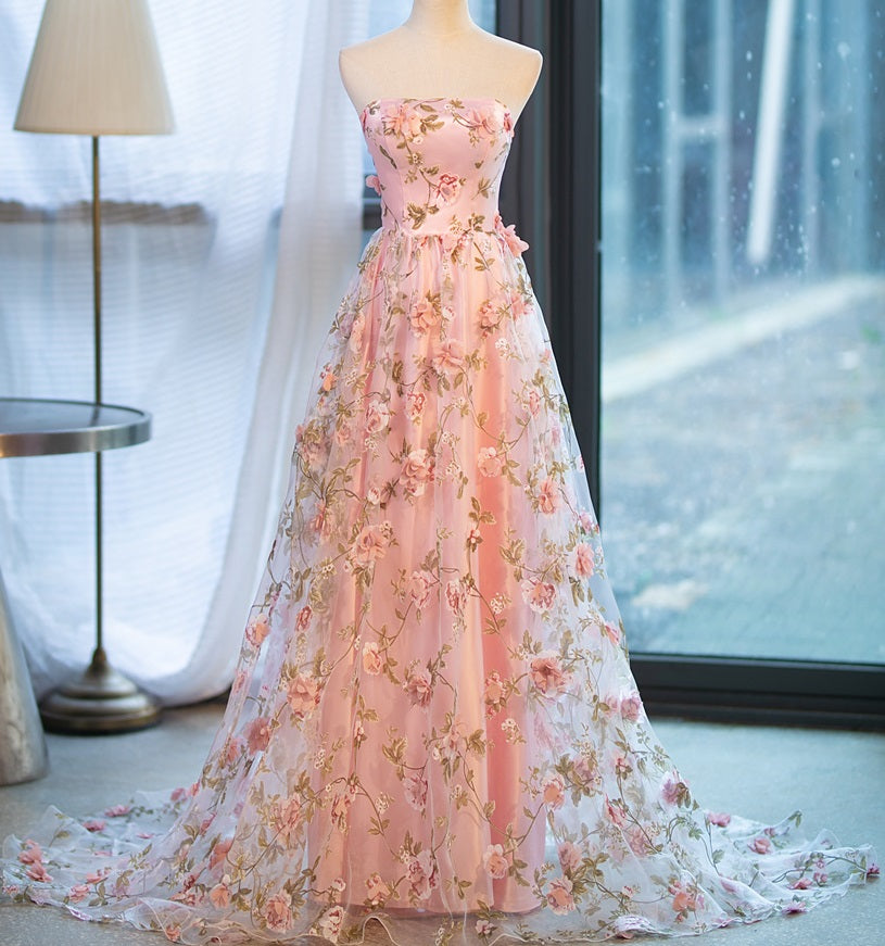 71764- Stunning A line, pink wedding gown with 3D floral.