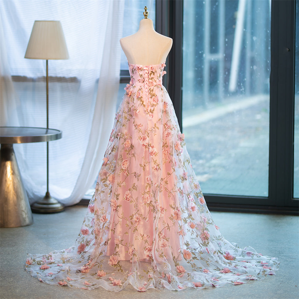 71764- Stunning A line, pink wedding gown with 3D floral.