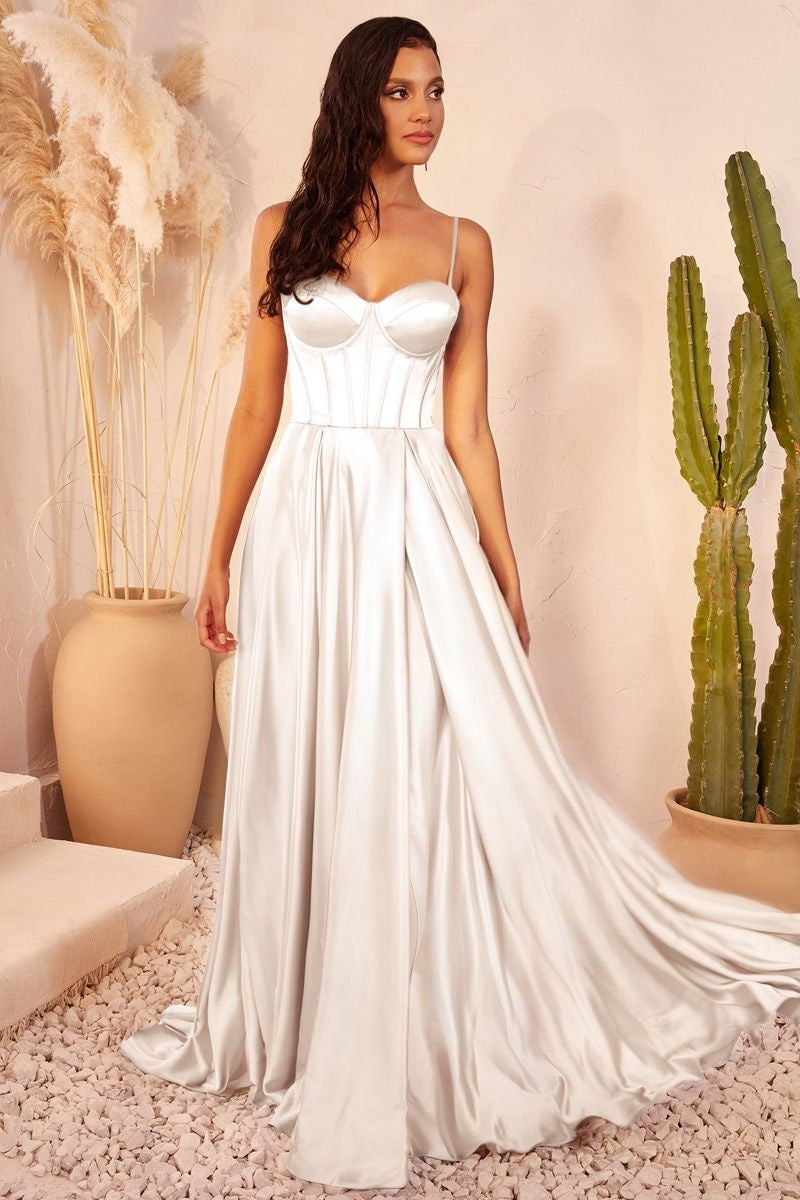 71785 Luxurious satin A line with corset bodice