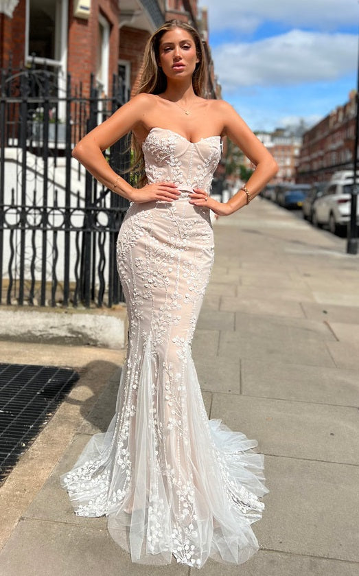 71834  Fully beaded ivory on nude mermaid. So elegant