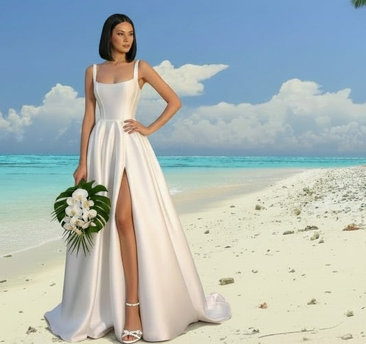 71845 Boat Neckline Mikado wedding dress