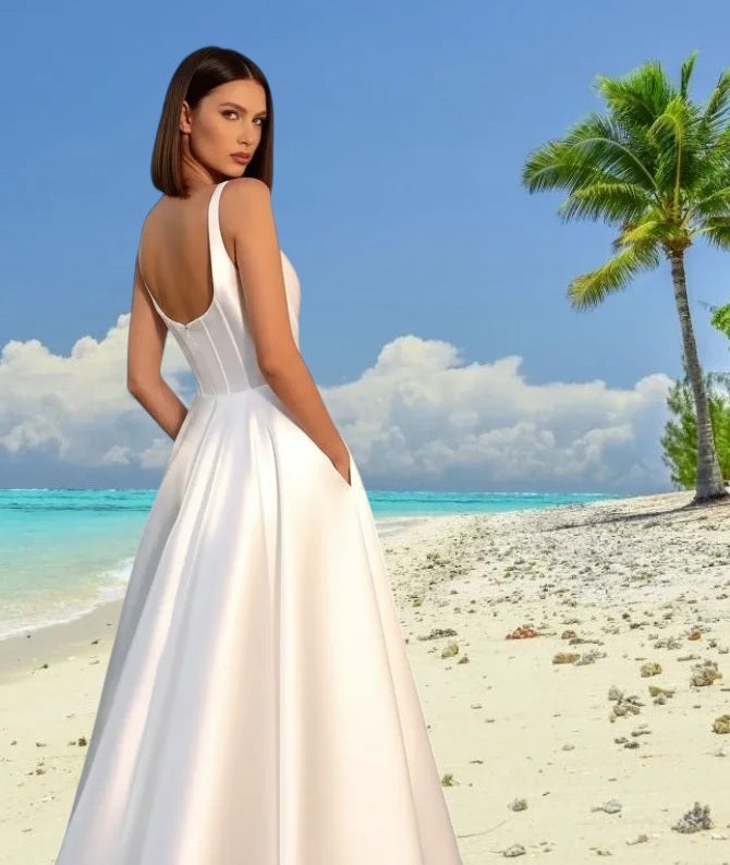 71845 Boat Neckline Mikado wedding dress