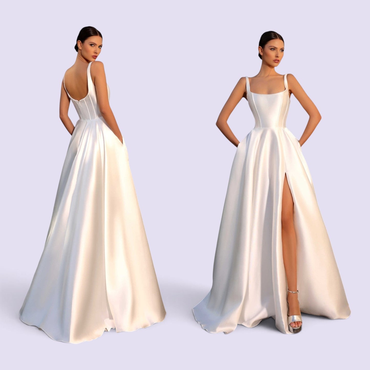 71845 Boat Neckline Mikado wedding dress