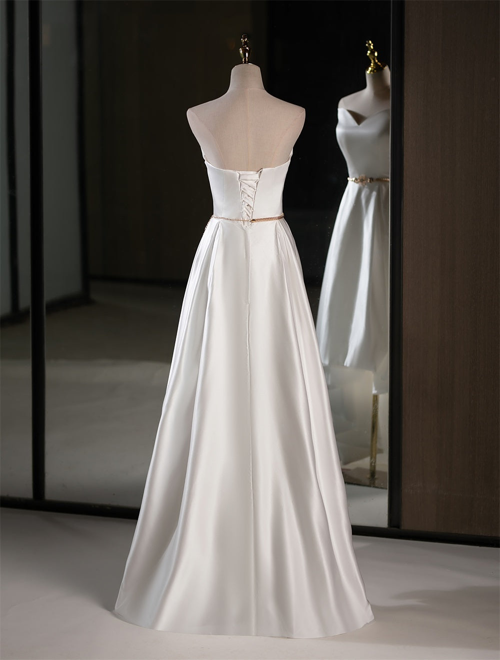 71863- Simple satin high low, strapless wedding dress