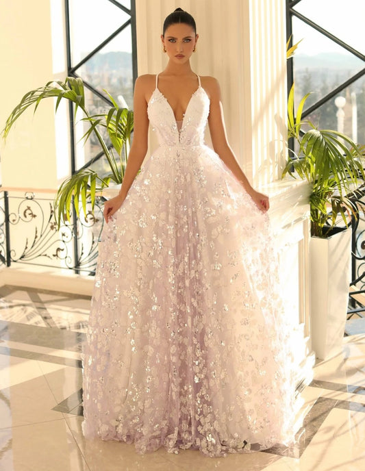 71970 . V neck, open back, A line.  RRP $795 OUR PRICE $495.