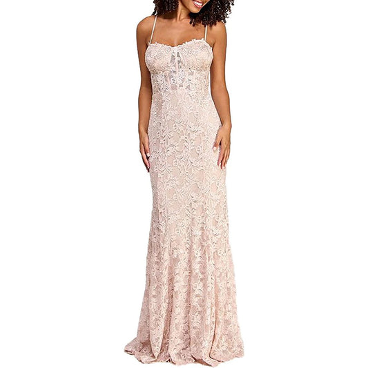71985 Elegant fitted blush lace