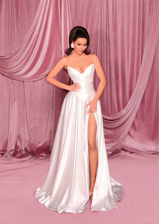 72000  Elegant strapless satin with dropped waist corset