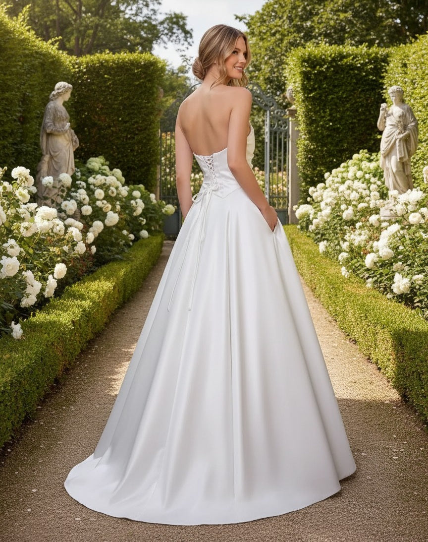 72001  Strapless Mikado satin.  Lace up back
