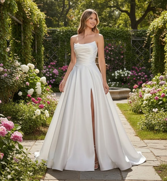 72001  Strapless Mikado satin.  Lace up back