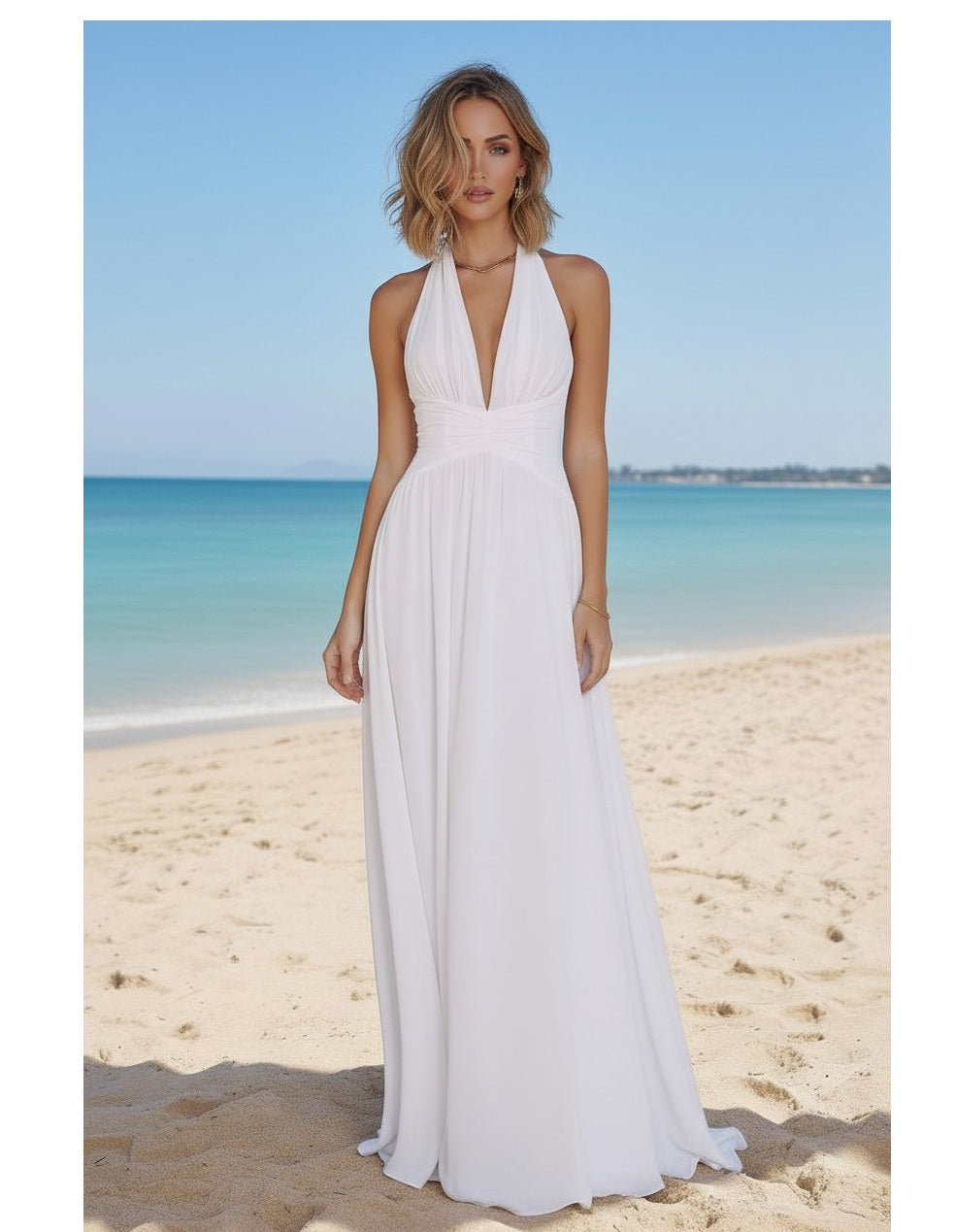 72031  Elegant, A line chiffon halter.