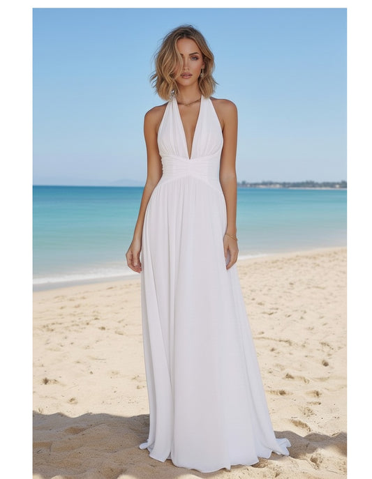 72031  Elegant, A line chiffon halter.