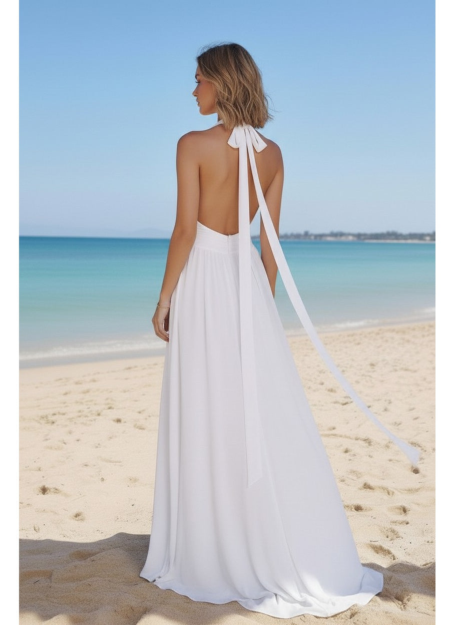 72031  Elegant, A line chiffon halter.