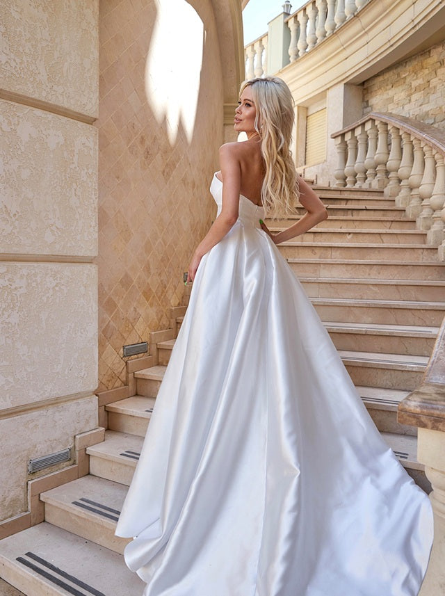 72036. Mikado princess corset strapless wedding gown.