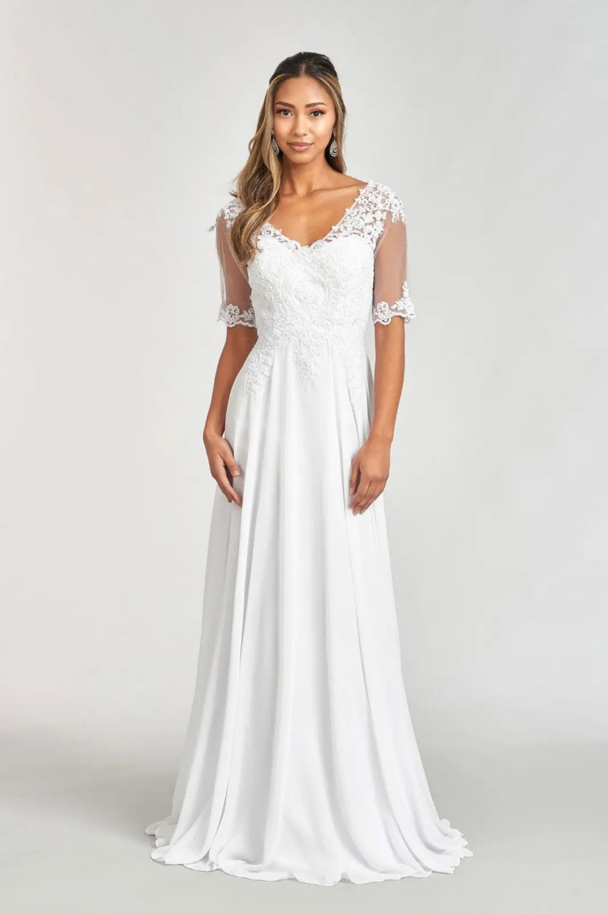 72052 Soft floaty chiffon with richly decorated bodice.