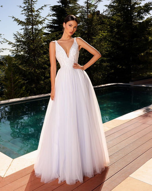 72070 Deep v neckline with intricate beaded detailing
