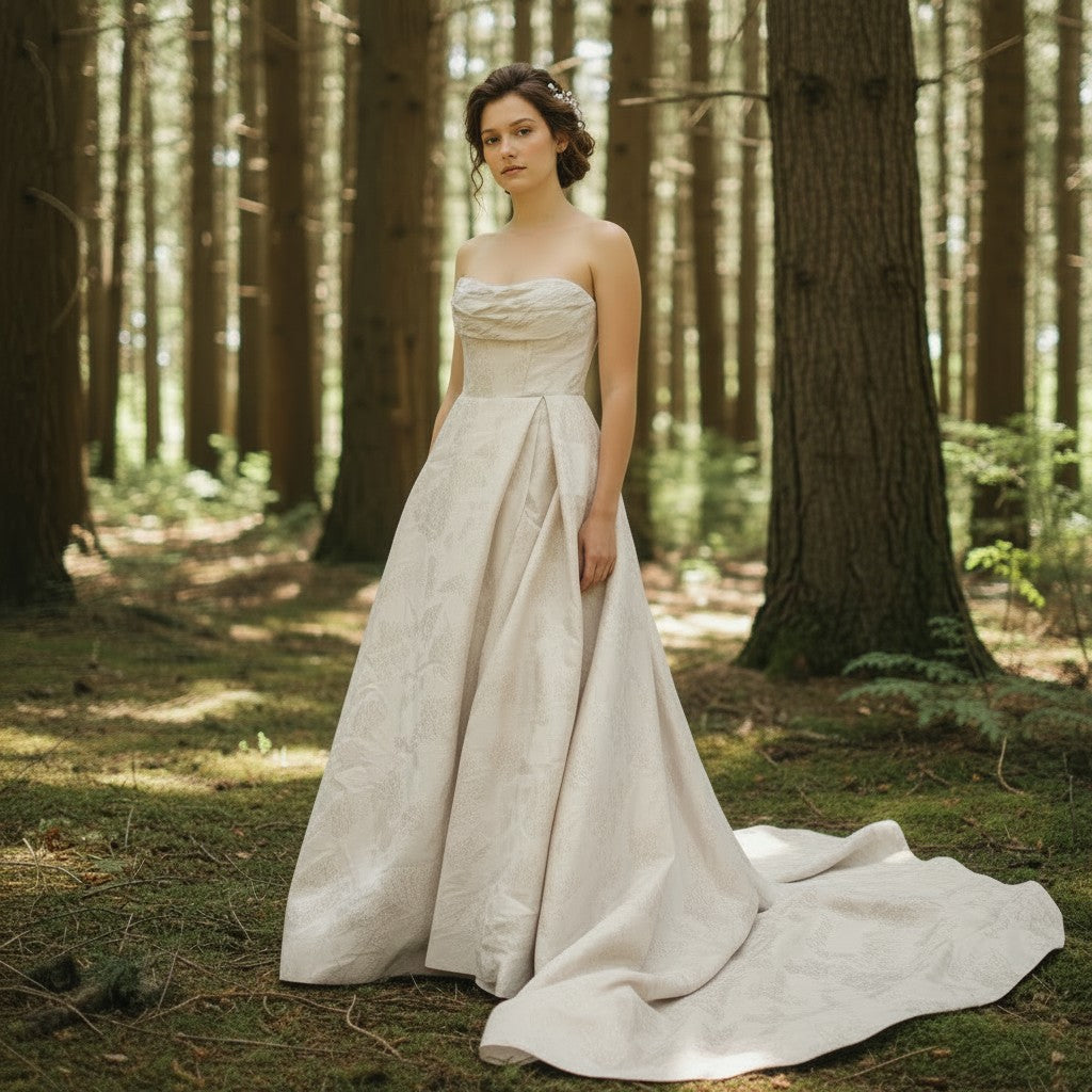 72095 Oyster with gold dust jacquard satin strapless