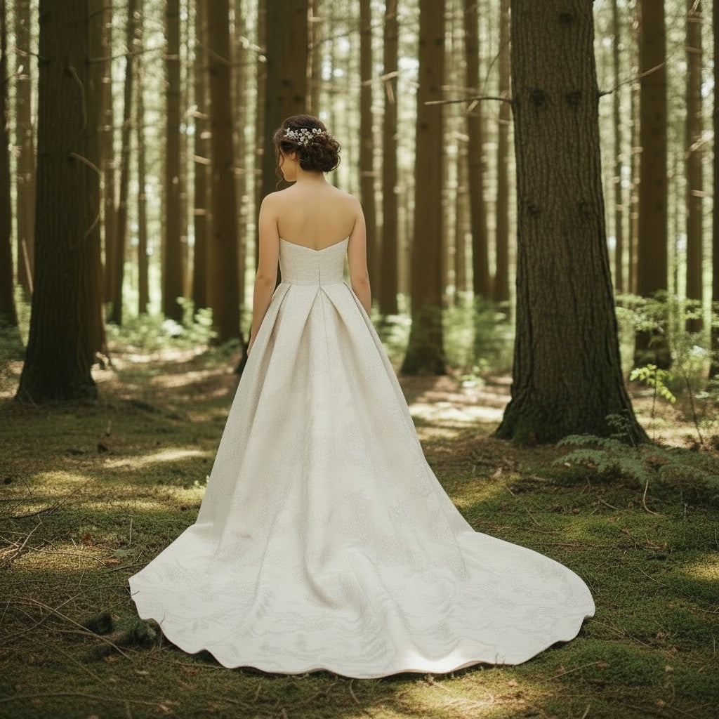 72095 Oyster with gold dust jacquard satin strapless