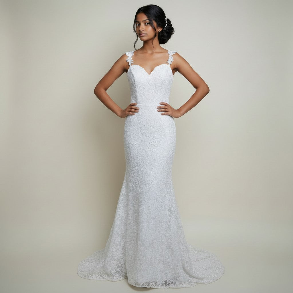 72106 Off white lace semi fitted