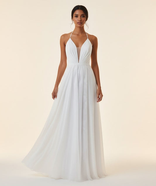 72107 V neckline, halter. White chiffon