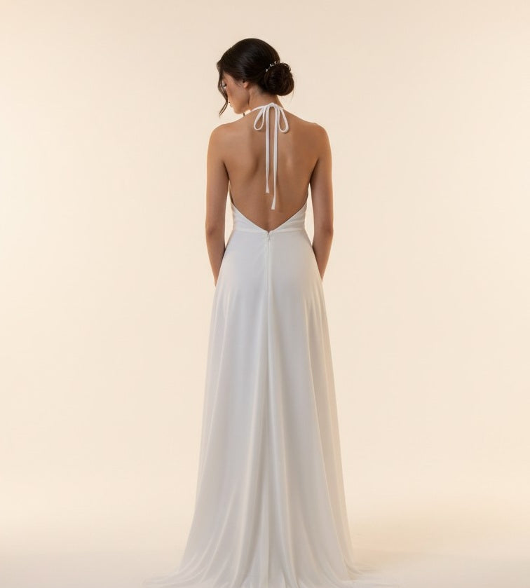 72107 V neckline, halter. White chiffon