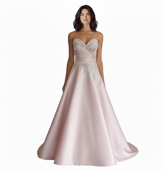 72110 A line pink Mikado satin with stunning detail.