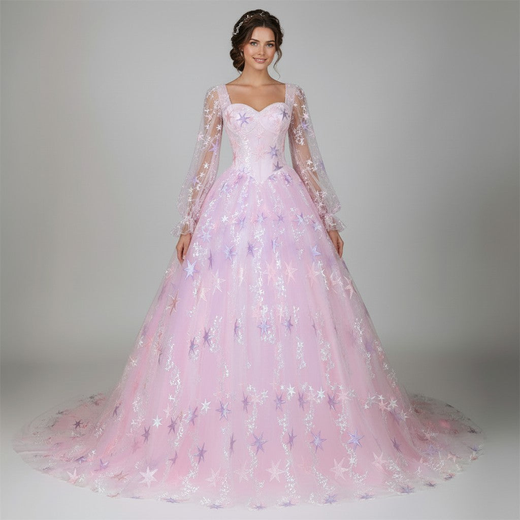 72151 Feminine, alternative, pink wedding dress. Sleeves