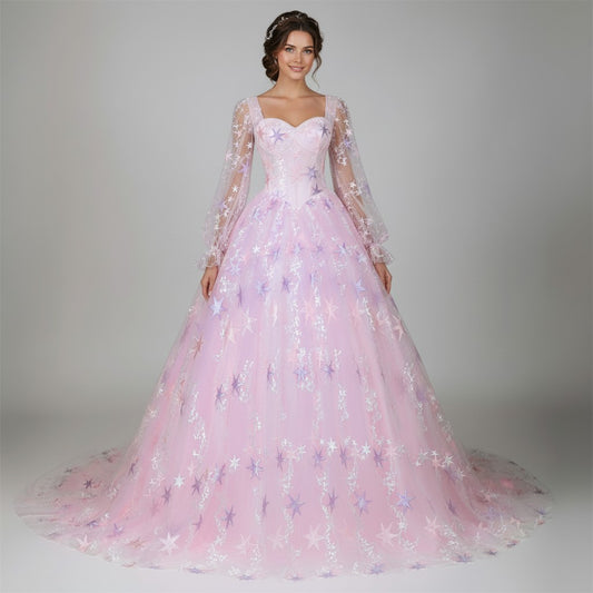 72151 Feminine, alternative, pink wedding dress.