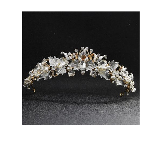 7332G Vintage gold baroque style Tiara.