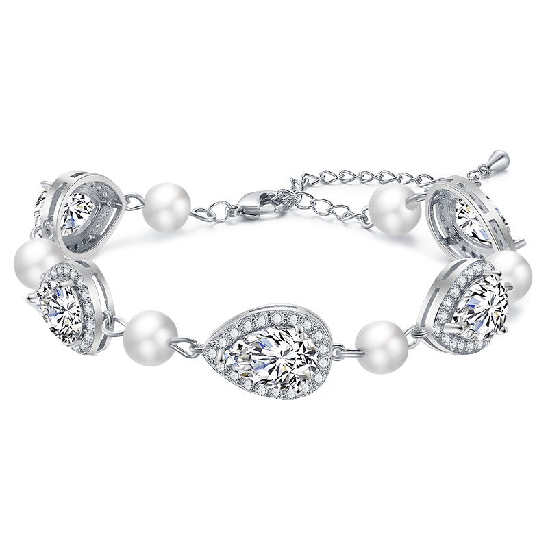 7501 CUBIC ZIRCONIA COLLECTION - EXQUISITE PEARL BRACELET - SILVER.