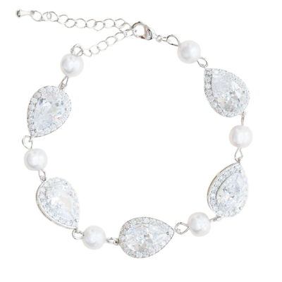 7501 CUBIC ZIRCONIA COLLECTION - EXQUISITE PEARL BRACELET - SILVER.